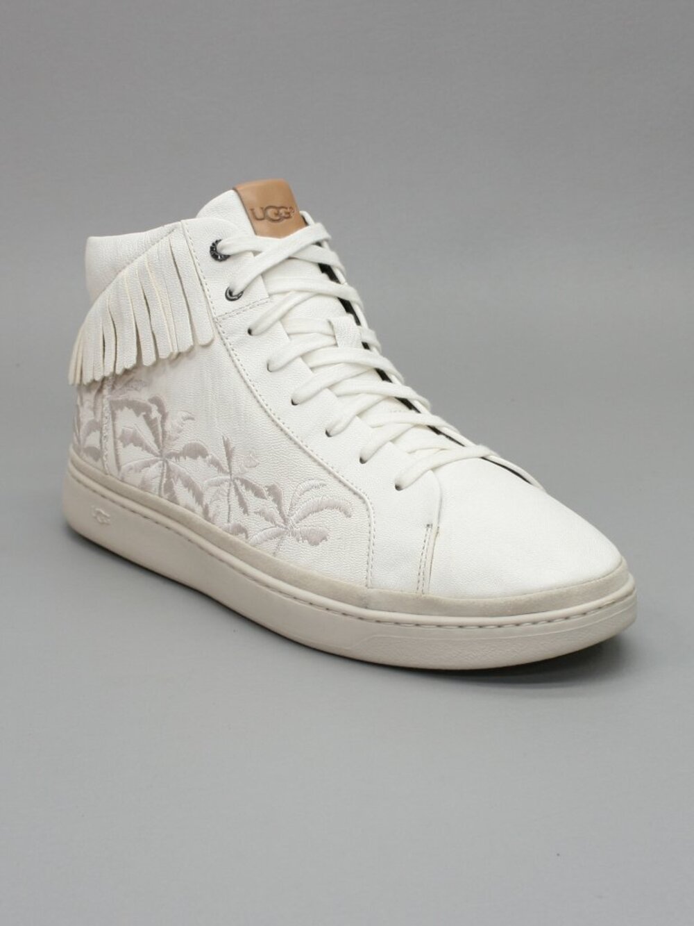 UGG Men's 12 Cali High Fringe Palms Trees White Leather Hi-top Sneakers Shoes
